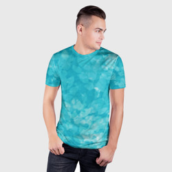 Мужская футболка 3D Slim Листья стилизация текстура сине-голубой - фото 2