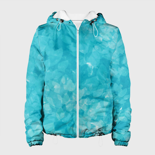 Женская куртка 3D Листья стилизация текстура сине-голубой, цвет белый