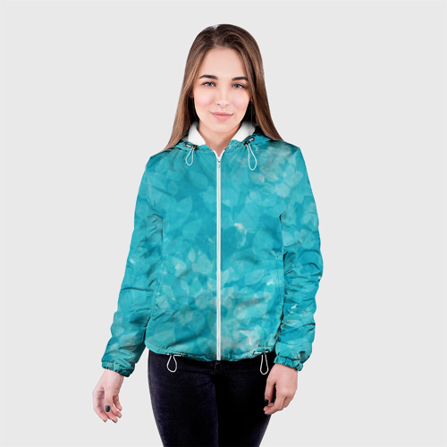 Женская куртка 3D Листья стилизация текстура сине-голубой, цвет белый - фото 3