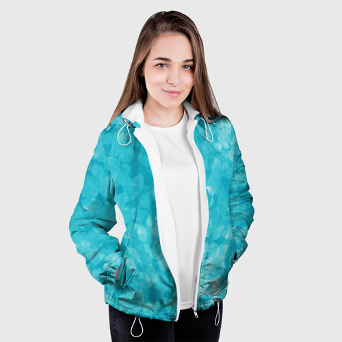 Женская куртка 3D Листья стилизация текстура сине-голубой, цвет белый - фото 4