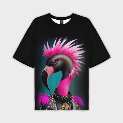 Мужская футболка oversize 3D Фламинго рокер, цвет 3D печать