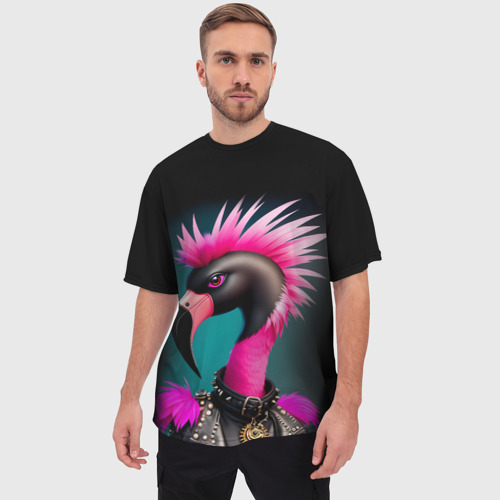 Мужская футболка oversize 3D Фламинго рокер, цвет 3D печать - фото 3