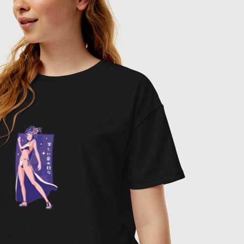 Женская футболка хлопок Oversize с принтом Аниме девушка в бикини, фото на моделе #1