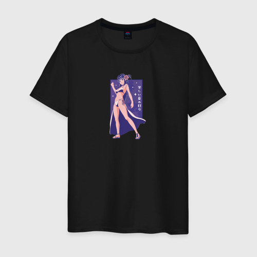Мужская футболка хлопок с принтом Аниме девушка в бикини, вид спереди #2