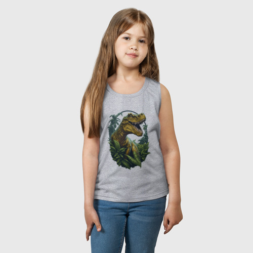 Детская майка хлопок Тираннозавр Рекс в джунглях, цвет меланж - фото 3