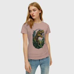 Женская футболка хлопок Тираннозавр Рекс в джунглях - фото 2