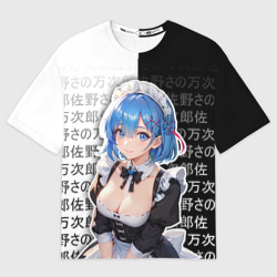 Женская футболка oversize 3D Рем - re Zero - иероглифы