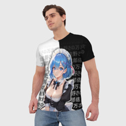 Мужская футболка 3D Рем - re Zero - иероглифы - фото 2