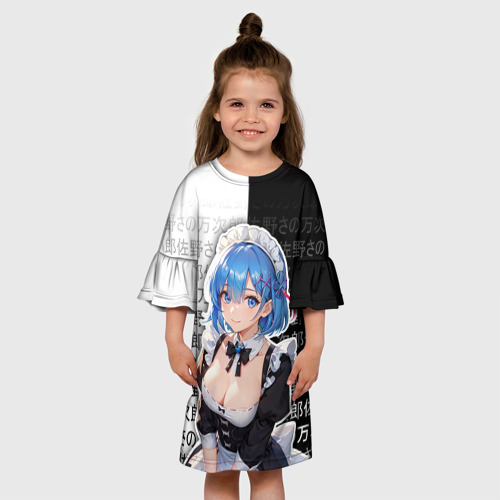 Детское платье 3D Рем - re Zero - иероглифы, цвет 3D печать - фото 4