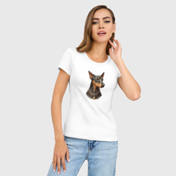 Женская футболка хлопок Slim Цвергпинчер с медальоном, портрет - фото 2