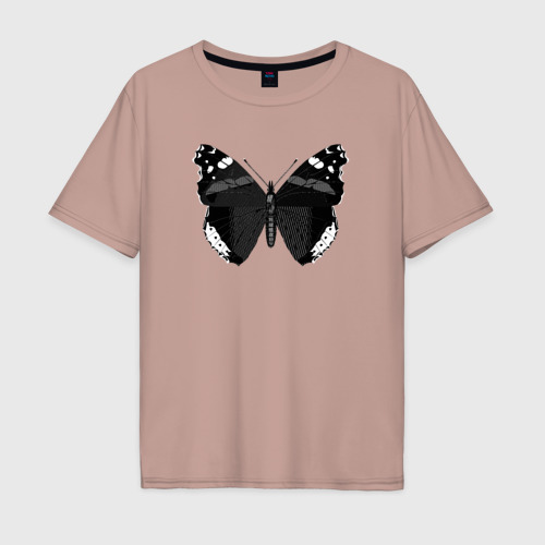 Мужская футболка хлопок Oversize Черно-белая бабочка, цвет пыльно-розовый