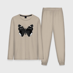 Мужская пижама с лонгсливом хлопок Черно-белая бабочка