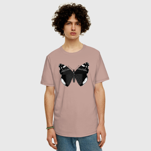 Мужская футболка хлопок Oversize Черно-белая бабочка, цвет пыльно-розовый - фото 3