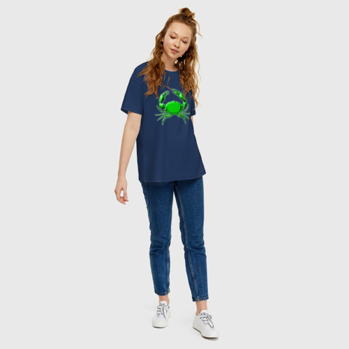 Женская футболка хлопок Oversize Зеленый краб, цвет темно-синий - фото 5