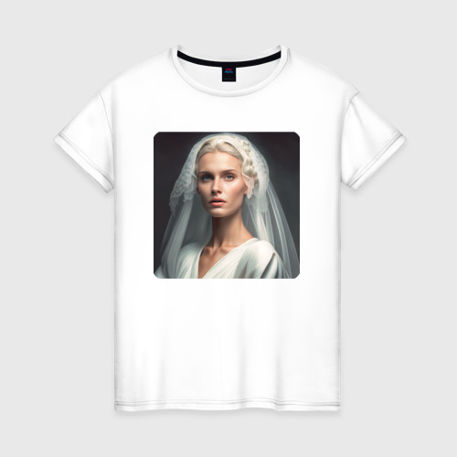 Женская футболка из хлопка с принтом Нейродевушка - невеста, вид спереди №1