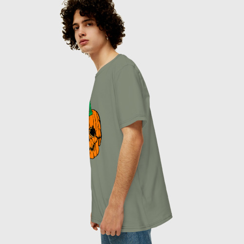 Мужская футболка хлопок Oversize с принтом Тыквенный череп, вид сбоку #3