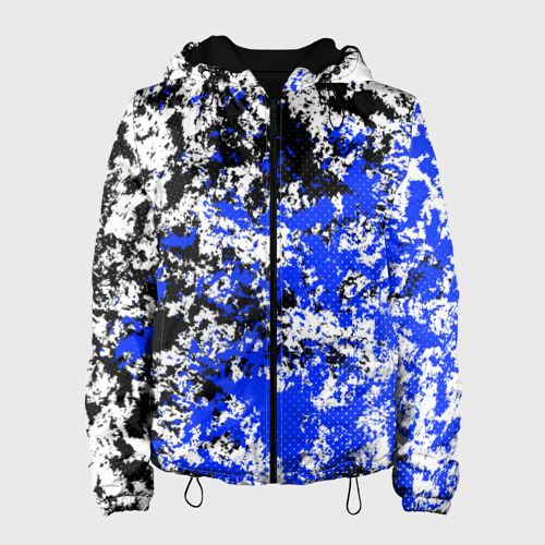 Женская куртка 3D с принтом Сине чёрный узор, вид спереди #2