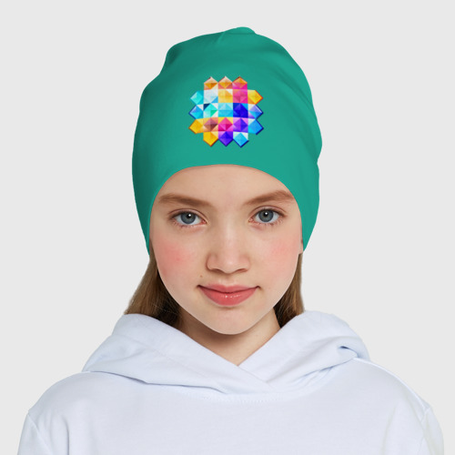 Детская шапка демисезонная Бриллиантовые геометрические фигуры, цвет зеленый - фото 5