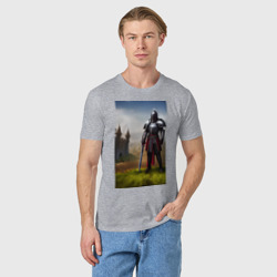 Мужская футболка хлопок Рыцарь на фоне замка - фото 2