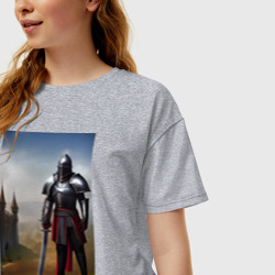 Женская футболка хлопок Oversize Рыцарь на фоне замка - фото 2
