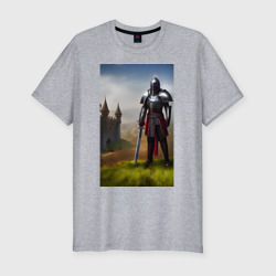 Мужская футболка хлопок Slim Рыцарь на фоне замка