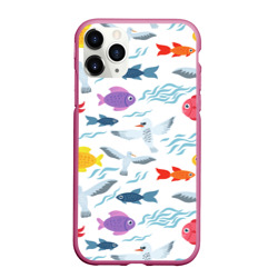 Чехол для iPhone 11 Pro Max матовый Рыбы и чайки