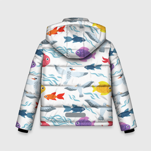 Зимняя куртка для мальчиков 3D с принтом Рыбы и чайки, вид сзади #1