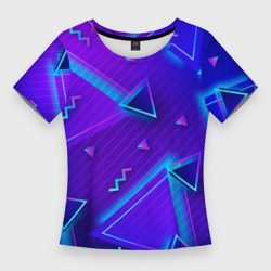 Женская футболка 3D Slim Неоновые треугольники геометрические