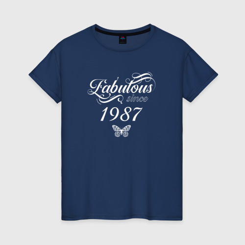 Женская футболка из хлопка с принтом Fabulous since 1987, вид спереди №1