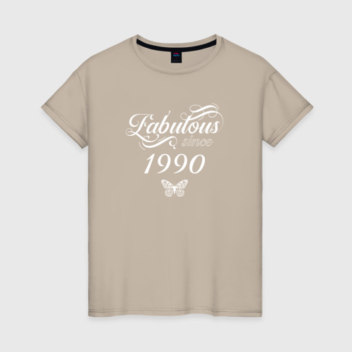 Женская футболка хлопок Fabulous since 1990, цвет миндальный