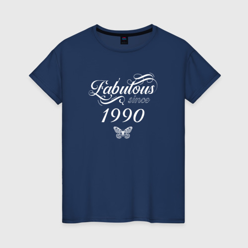 Женская футболка из хлопка с принтом Fabulous since 1990, вид спереди №1