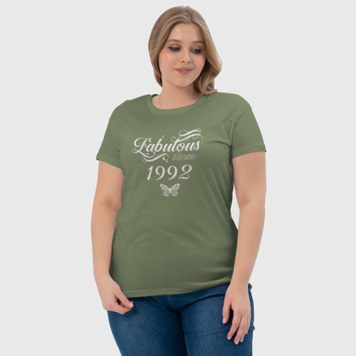 Женская футболка хлопок Fabulous since 1992, цвет авокадо - фото 6