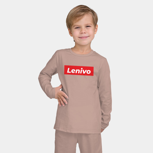 Детская пижама с лонгсливом хлопок с принтом Лениво, фото на моделе #1