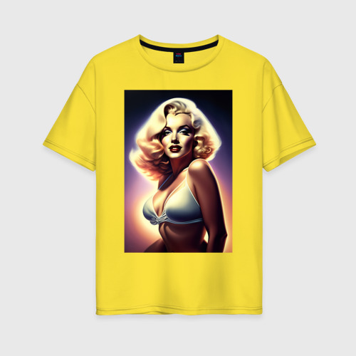 Женская футболка хлопок Oversize Мэрилин Монро в купальнике, цвет желтый