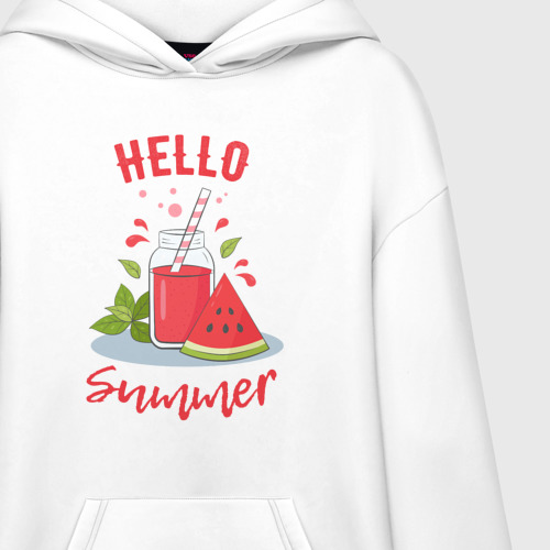 Худи SuperOversize хлопок Hello summer и сочный смузи из арбуза с базиликом, цвет белый - фото 3