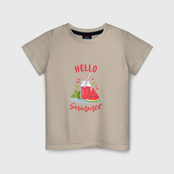 Детская футболка хлопок Hello summer и сочный смузи из арбуза с базиликом