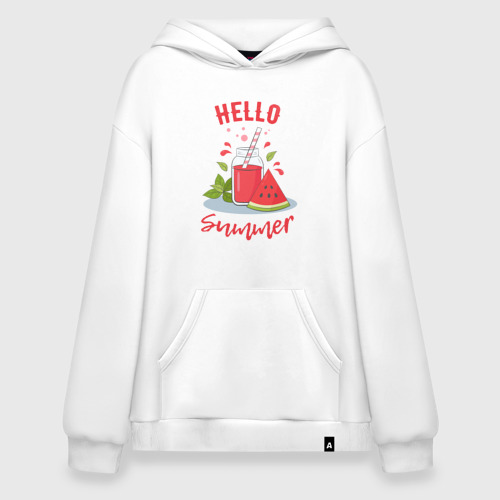 Худи SuperOversize хлопок Hello summer и сочный смузи из арбуза с базиликом, цвет белый