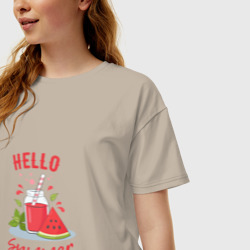 Женская футболка хлопок Oversize Hello summer и сочный смузи из арбуза с базиликом - фото 2
