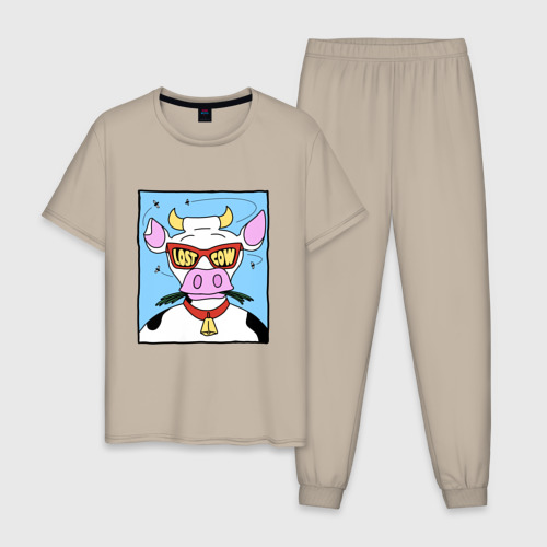Мужская пижама хлопок с принтом Lost Cow, вид спереди #2