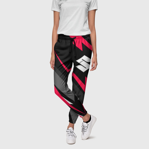 Женские брюки 3D с принтом Suzuki fast lines, фото на моделе #1