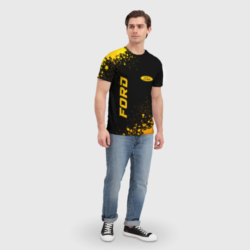 Мужская футболка 3D с принтом Ford - gold gradient: надпись, символ, вид сбоку #3