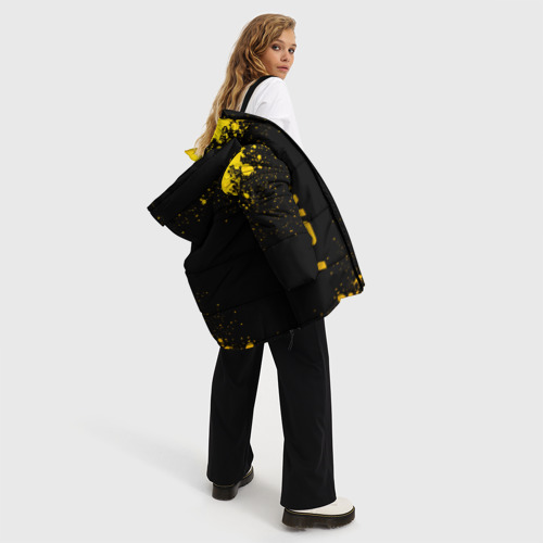 Женская зимняя куртка 3D с принтом Ford - gold gradient: надпись, символ, вид сбоку #3