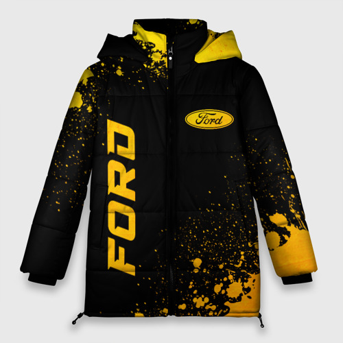 Женская зимняя куртка 3D с принтом Ford - gold gradient: надпись, символ, вид спереди #2