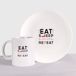 Набор: тарелка + кружка Надпись: eat sleep Elden Ring repeat