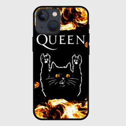 Чехол для iPhone 13 mini Queen рок кот и огонь