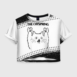 Женская футболка Crop-top 3D The Offspring рок кот на светлом фоне