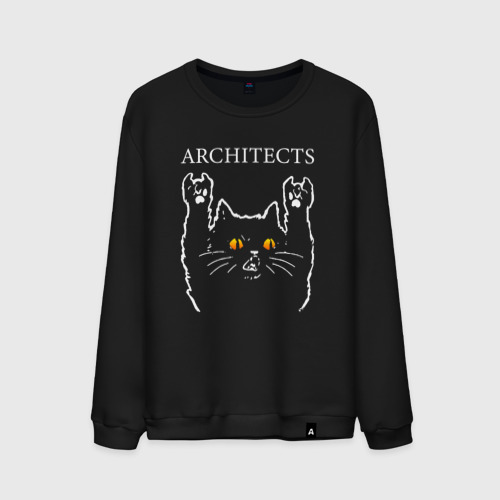 Мужской свитшот хлопок Architects rock cat, цвет черный