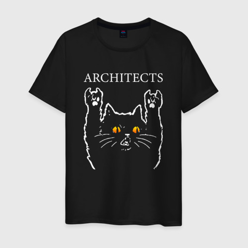 Мужская футболка хлопок Architects rock cat, цвет черный
