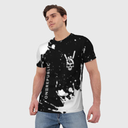 Мужская футболка 3D OneRepublic и рок символ на темном фоне - фото 2