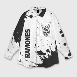 Мужская рубашка oversize 3D Ramones и рок символ на светлом фоне